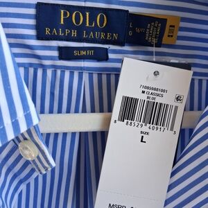 Ralph Lauren Slim Fit Blue & White Striped Dress Shirt